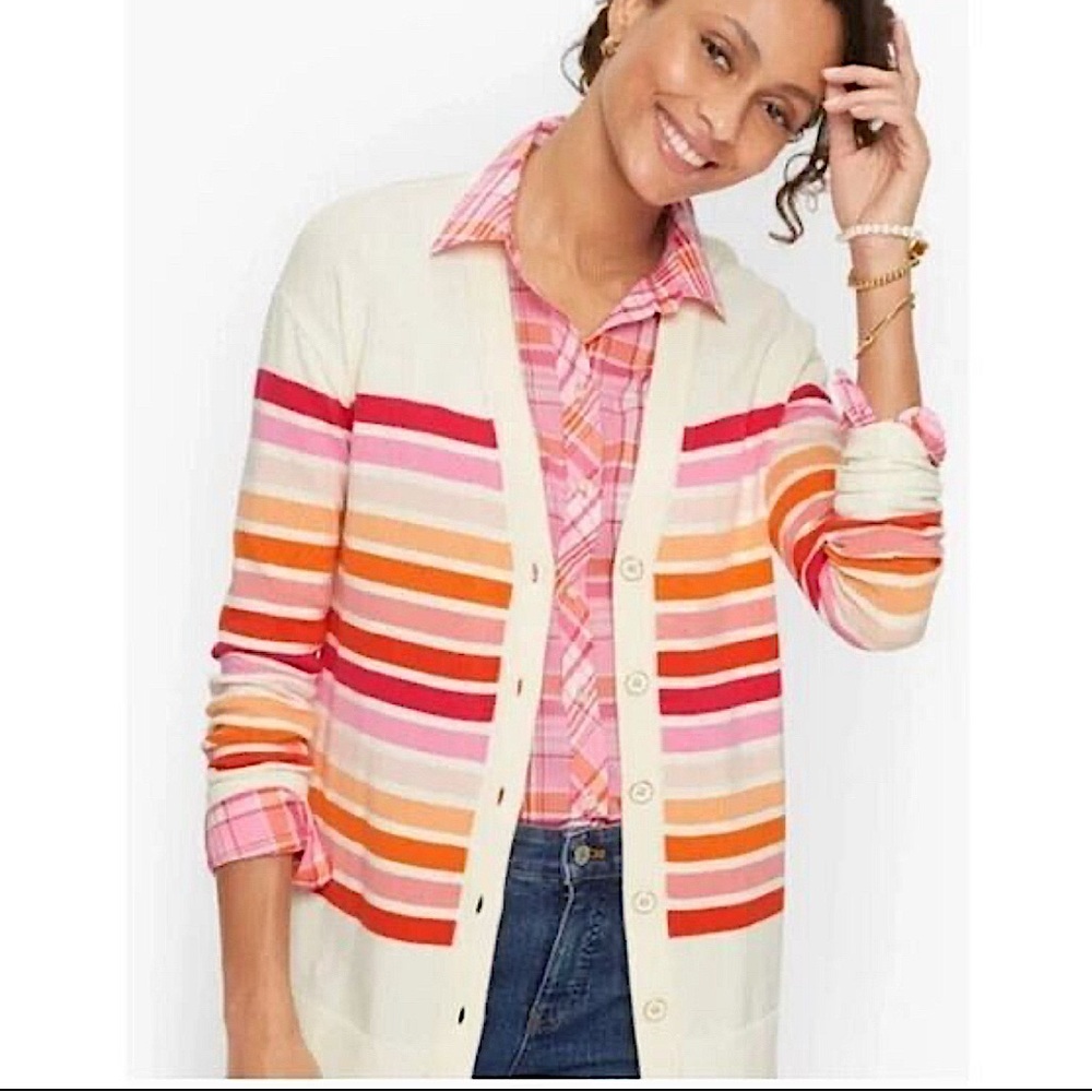 NWT TALBOTS Multicolored Striped Girlfriend Cardigan with Buttons